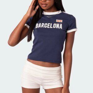 Edikted Barcelona Navy Blue White Trim T-Shirt Size Medium